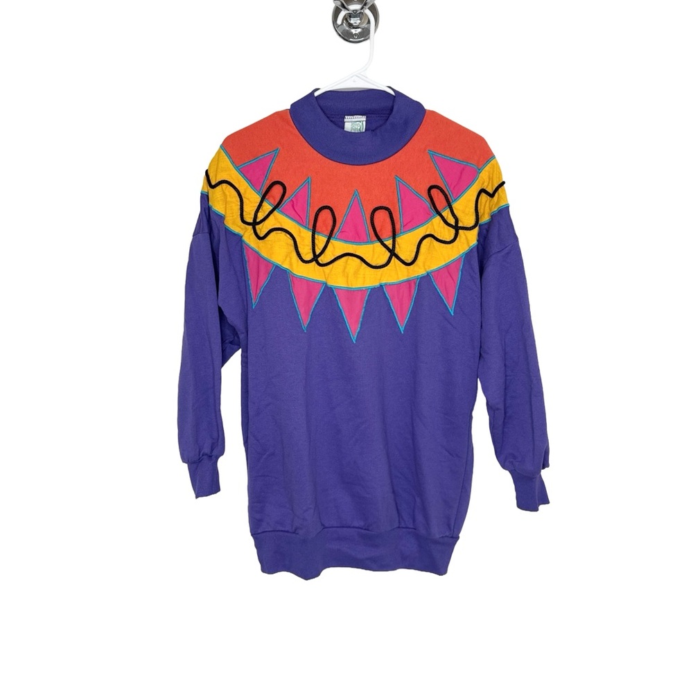THE FROG POND Women’s M Embroidered Geometric Quirky Purple Pullover Sweatshirt